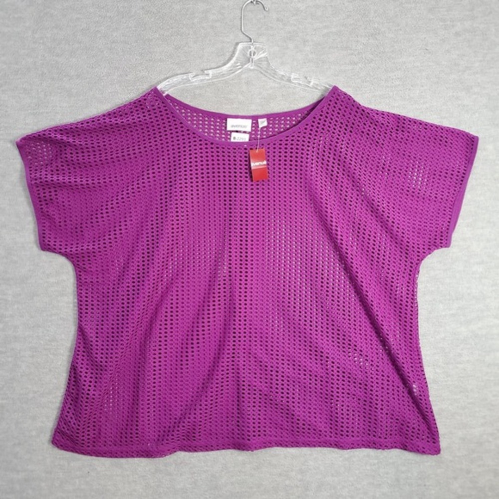 Avenue Women Top 22/24 Purple Open Crochet Short Sleeve Beach Cover‎ NWT